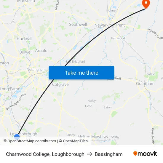 Charnwood College, Loughborough to Bassingham map