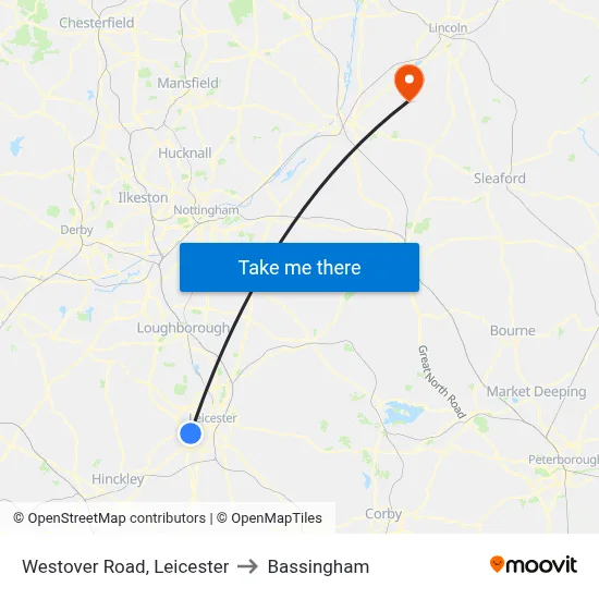 Westover Road, Leicester to Bassingham map
