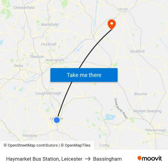 Haymarket Bus Station, Leicester to Bassingham map