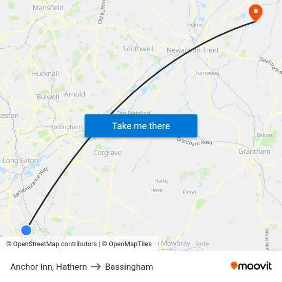 Anchor Inn, Hathern to Bassingham map