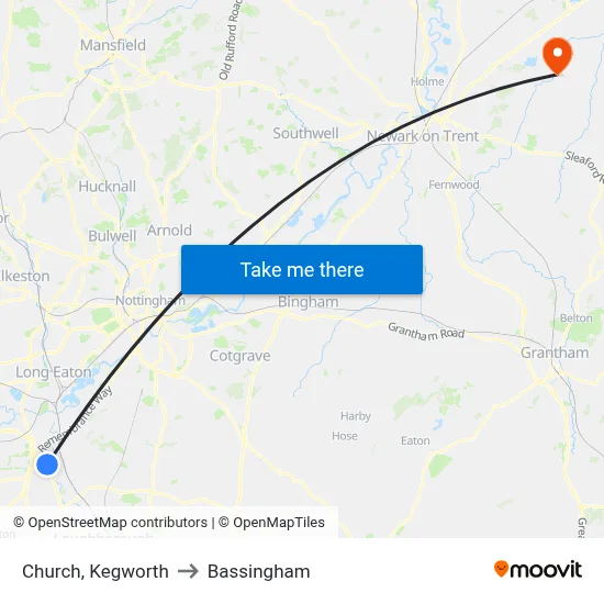 Church, Kegworth to Bassingham map