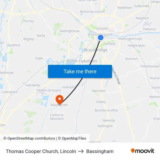 Thomas Cooper Church, Lincoln to Bassingham map