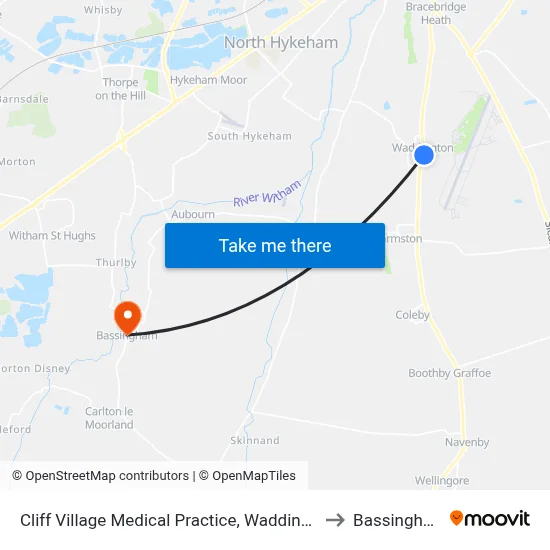 Cliff Village Medical Practice, Waddington to Bassingham map