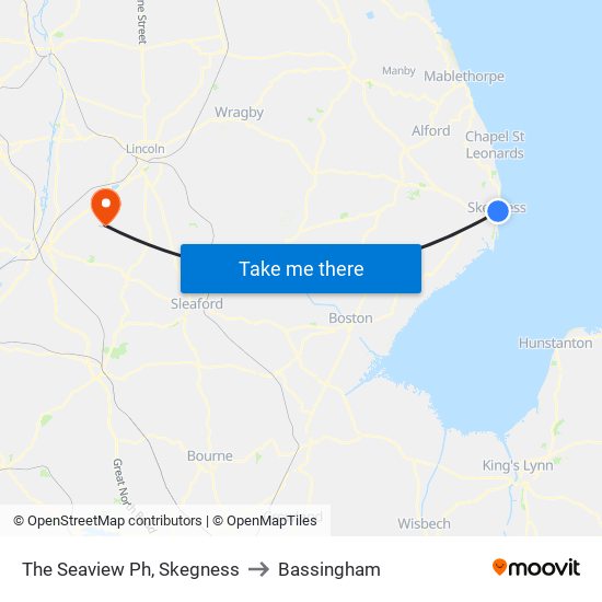 The Seaview Ph, Skegness to Bassingham map