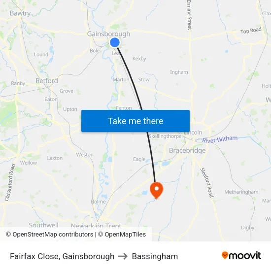 Fairfax Close, Gainsborough to Bassingham map