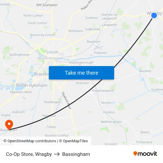Co-Op Store, Wragby to Bassingham map
