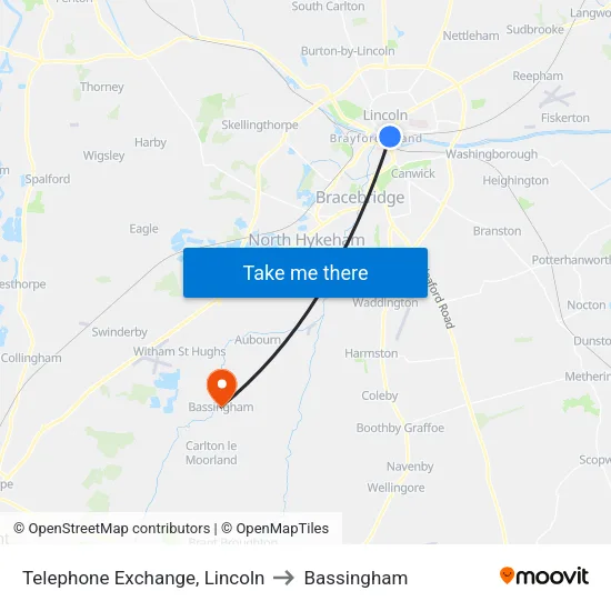 Telephone Exchange, Lincoln to Bassingham map