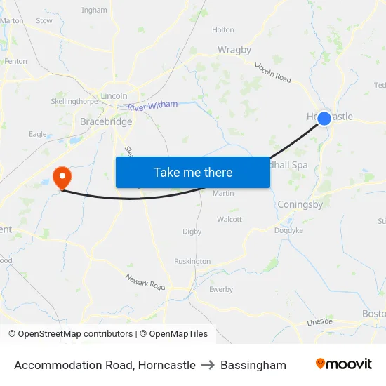 Accommodation Road, Horncastle to Bassingham map