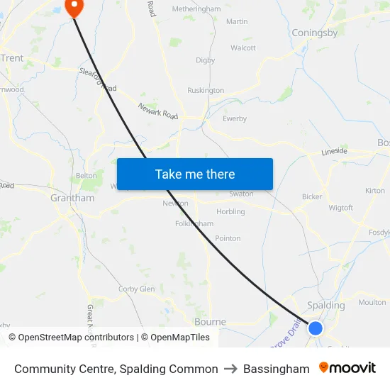 Community Centre, Spalding Common to Bassingham map