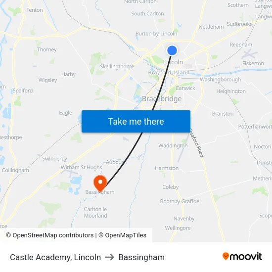 Castle Academy, Lincoln to Bassingham map