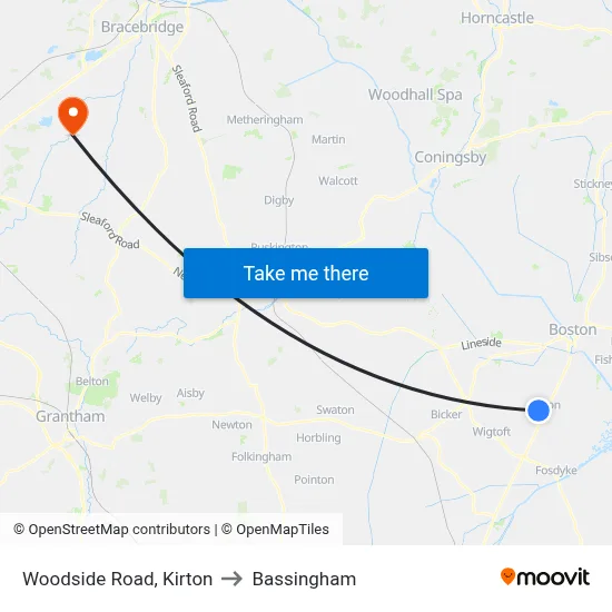 Woodside Road, Kirton to Bassingham map