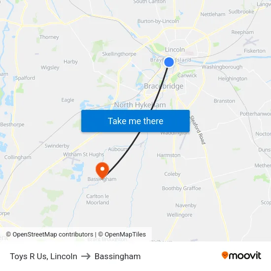 Toys R Us, Lincoln to Bassingham map