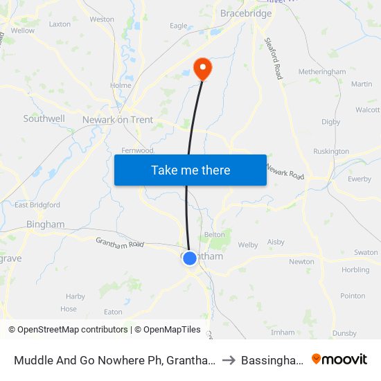 Muddle And Go Nowhere Ph, Grantham to Bassingham map