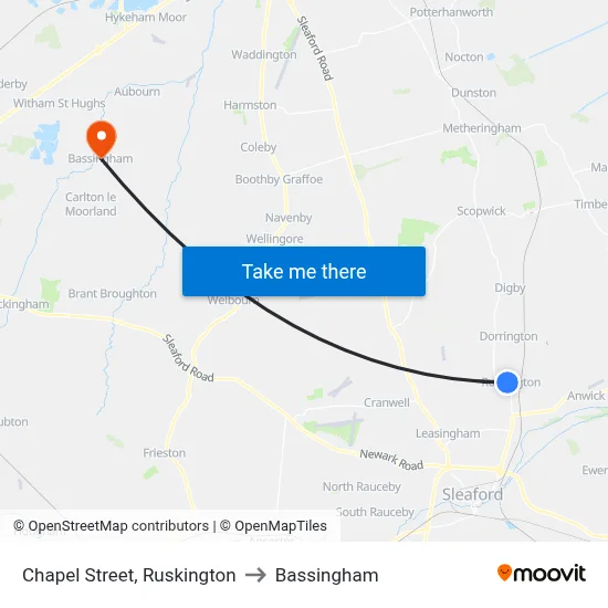 Chapel Street, Ruskington to Bassingham map