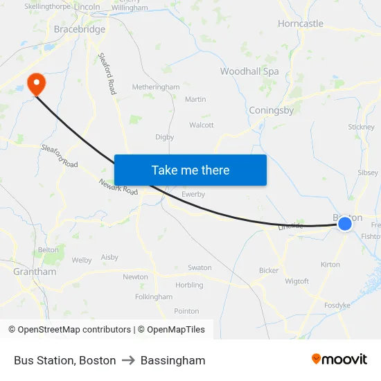 Bus Station, Boston to Bassingham map