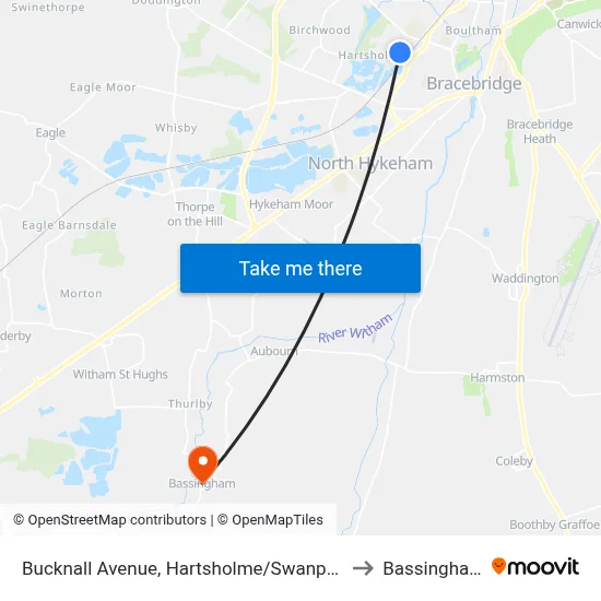 Bucknall Avenue, Hartsholme/Swanpool to Bassingham map