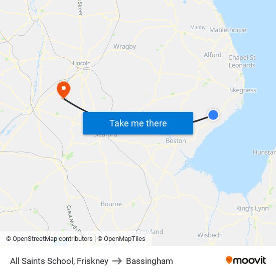 All Saints School, Friskney to Bassingham map