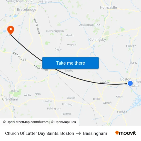 Church Of Latter Day Saints, Boston to Bassingham map
