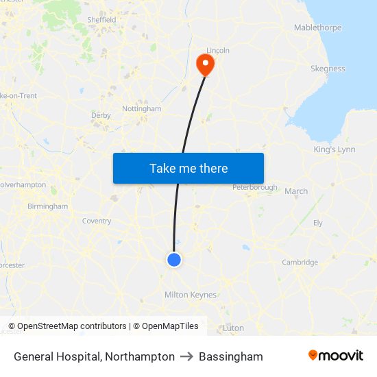 General Hospital, Northampton to Bassingham map