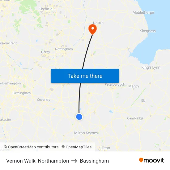 Vernon Walk, Northampton to Bassingham map