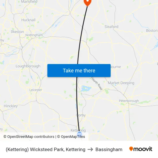 (Kettering) Wicksteed Park, Kettering to Bassingham map