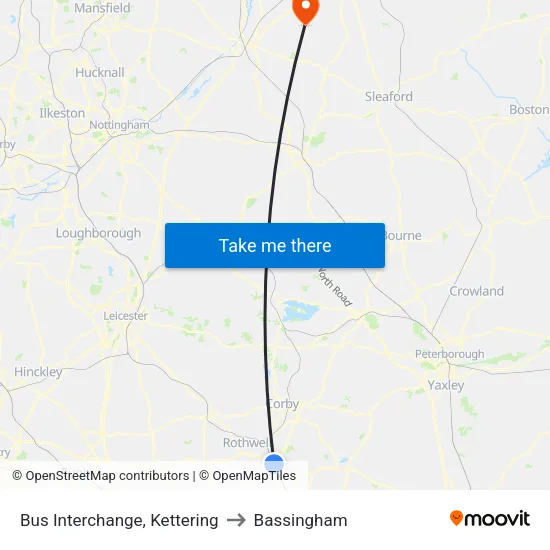 Bus Interchange, Kettering to Bassingham map