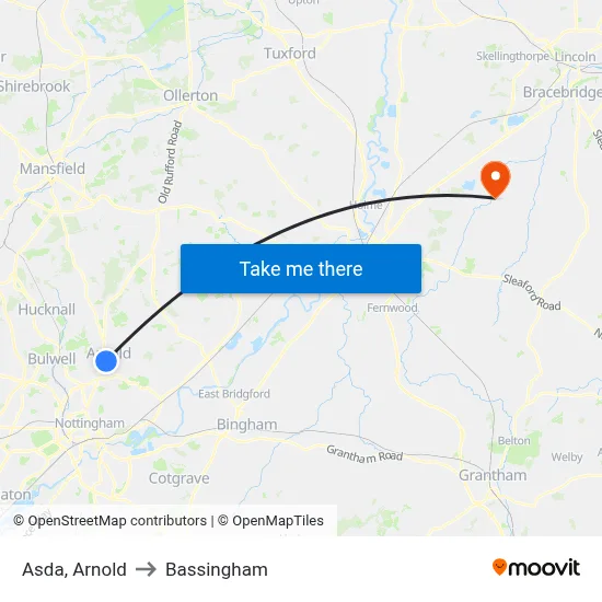 Asda, Arnold to Bassingham map