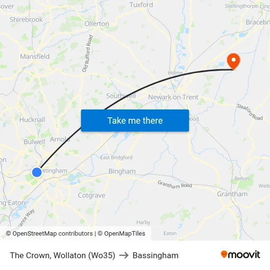 The Crown, Wollaton (Wo35) to Bassingham map