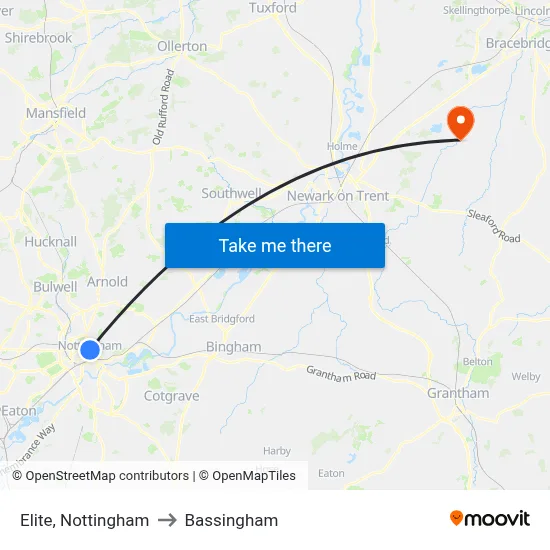 Elite, Nottingham to Bassingham map