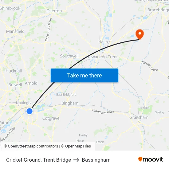 Cricket Ground, Trent Bridge to Bassingham map