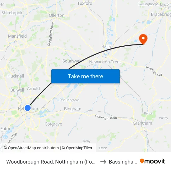 Woodborough Road, Nottingham (Fo01) to Bassingham map