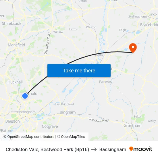 Chediston Vale, Bestwood Park (Bp16) to Bassingham map