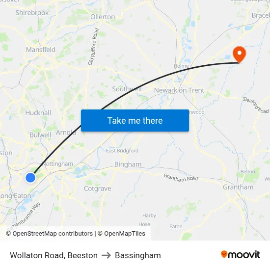 Wollaton Road, Beeston to Bassingham map