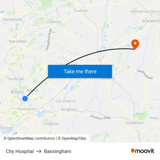 City Hospital to Bassingham map