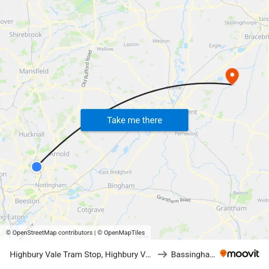 Highbury Vale Tram Stop, Highbury Vale to Bassingham map