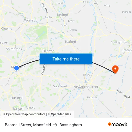Beardall Street, Mansfield to Bassingham map
