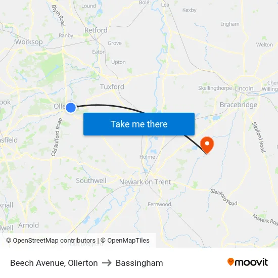 Beech Avenue, Ollerton to Bassingham map