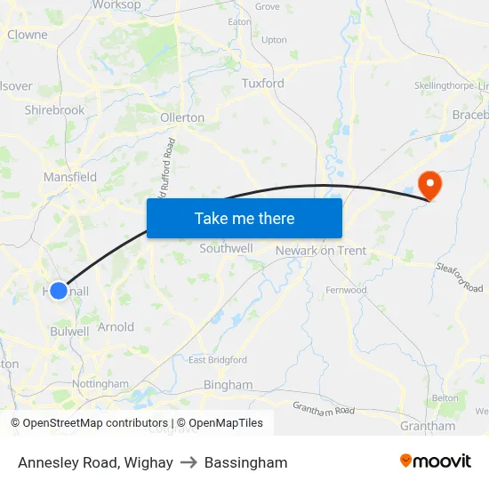Annesley Road, Wighay to Bassingham map