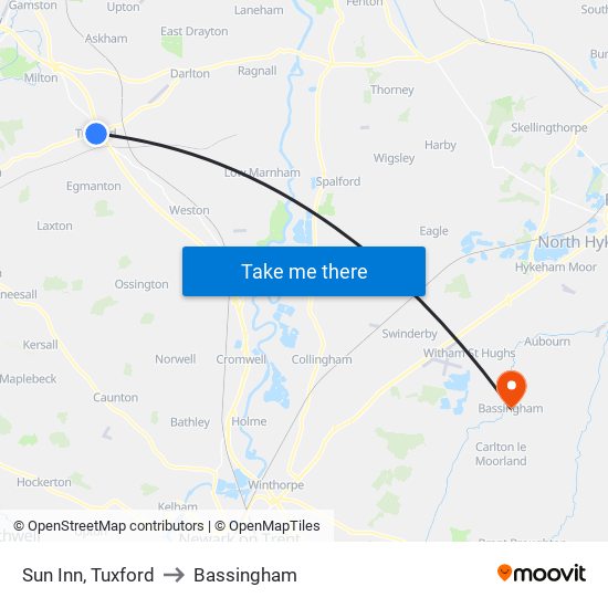 Sun Inn, Tuxford to Bassingham map