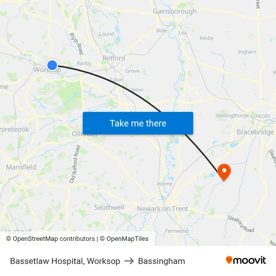 Bassetlaw Hospital, Worksop to Bassingham map