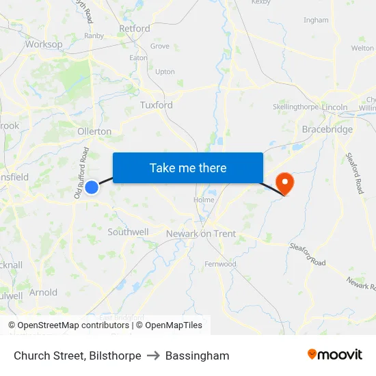 Church Street, Bilsthorpe to Bassingham map