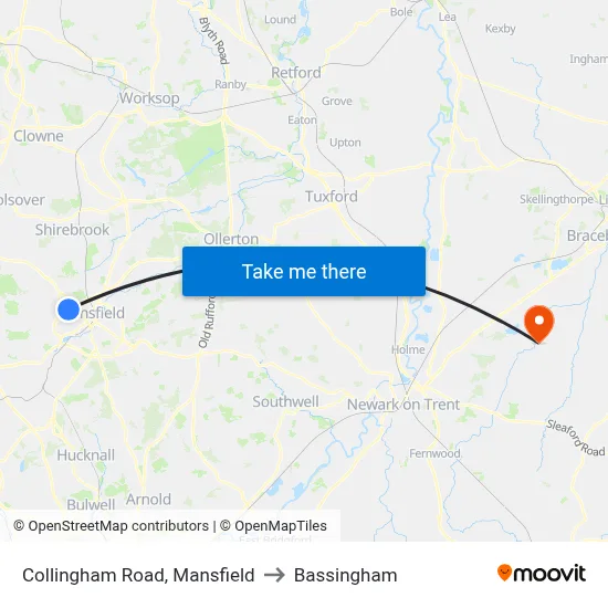 Collingham Road, Mansfield to Bassingham map
