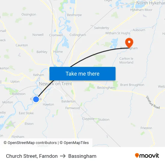Church Street, Farndon to Bassingham map