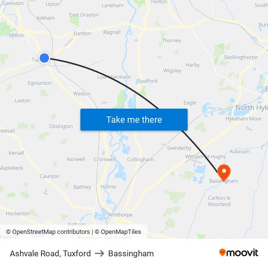 Ashvale Road, Tuxford to Bassingham map