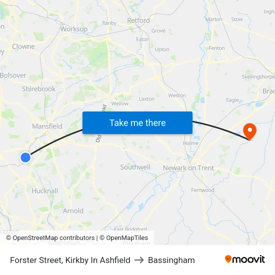 Forster Street, Kirkby In Ashfield to Bassingham map