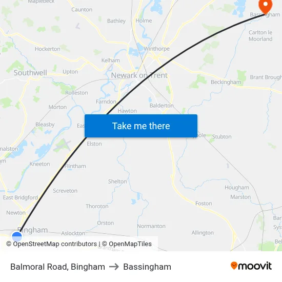 Balmoral Road, Bingham to Bassingham map