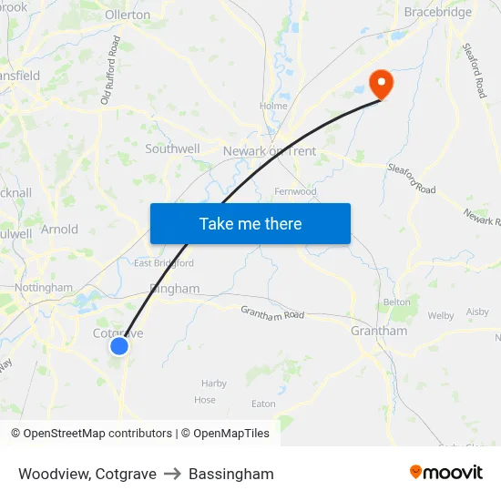 Woodview, Cotgrave to Bassingham map