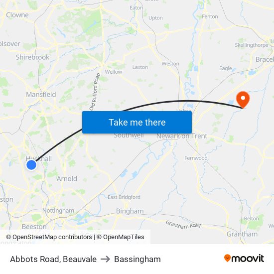 Abbots Road, Beauvale to Bassingham map