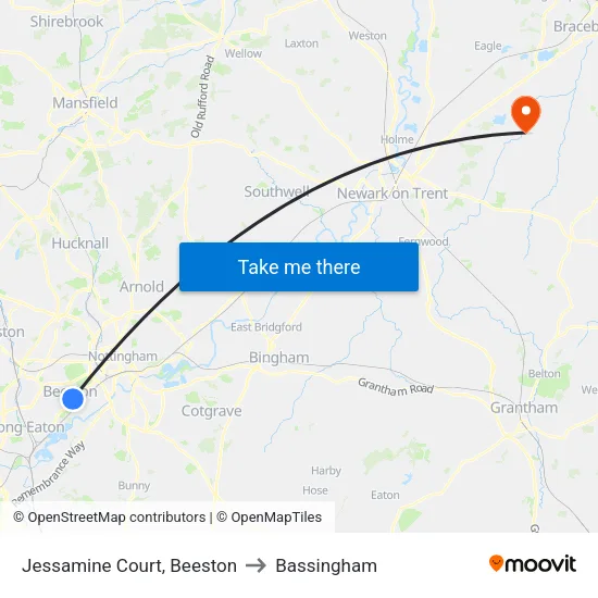 Jessamine Court, Beeston to Bassingham map