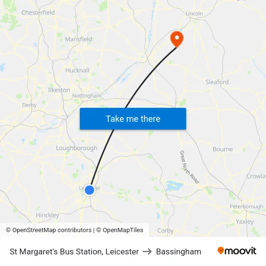 St Margaret's Bus Station, Leicester to Bassingham map